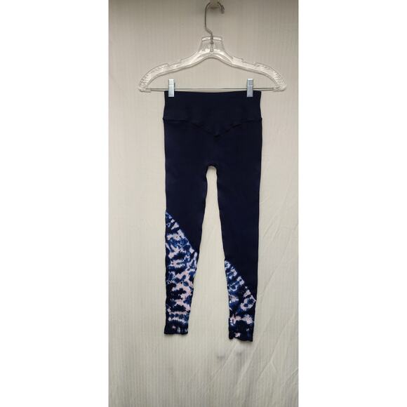 NUX Ribbed Tie Dye Leggings Navy and White V Back Size M - Picture 2 of 8